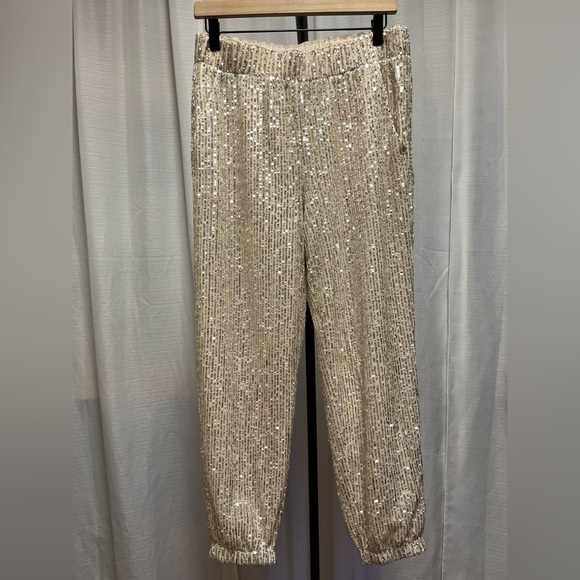LOFT Sequin Jogger Pant Silver NWOT | size Small - Picture 1 of 12
